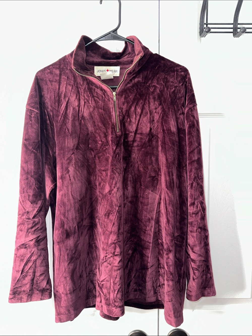 Jones Wear Burgundy Velvet Quarter-Zip Pullover